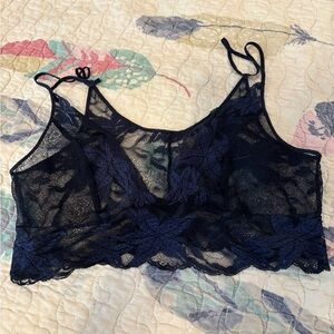 Blue Lace Wireless Bralette with Scalloped Trim